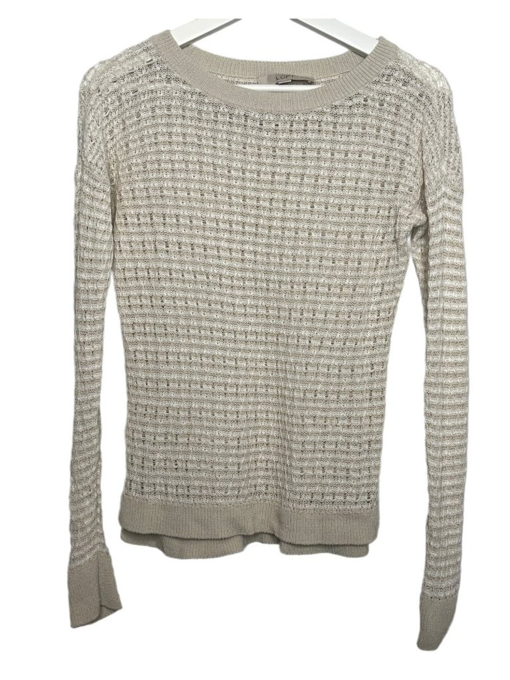 LOFT Womens XS Open Knit Sweater Cream Lightweight Crewneck Top
